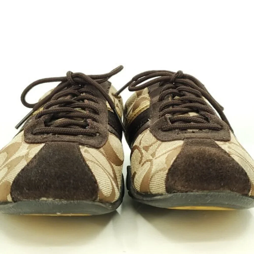 Coach Jayme Signature Suede/Canvas Sneakers 6 Brown/Tan/Gold
